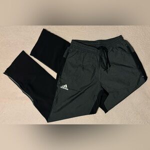 NWOT Adidas Black & Dark Grey Ankle-Zip Elastic Waist Windbreaker Joggers - S